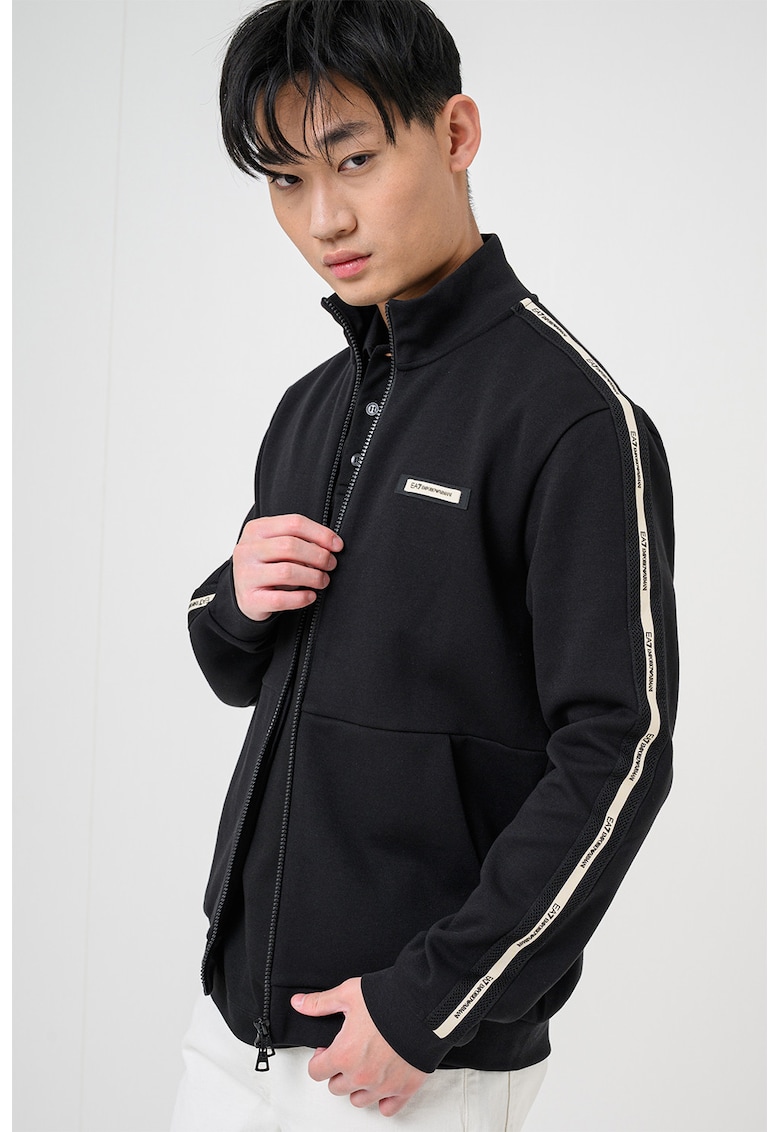7 Bluza de trening cu fermoar si aplicatie logo brodata - Negru
