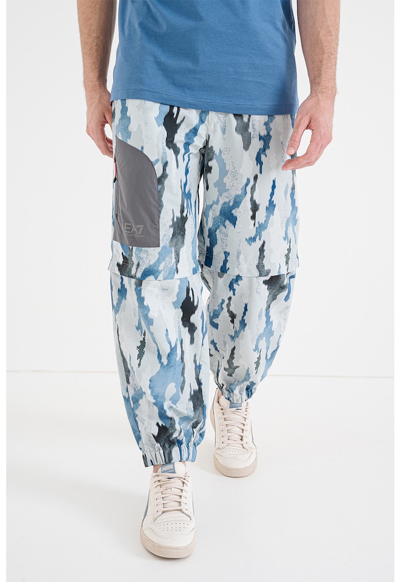 Pantaloni convertibili cu model abstract - Alb murdar/Albastru/Gri inchis
