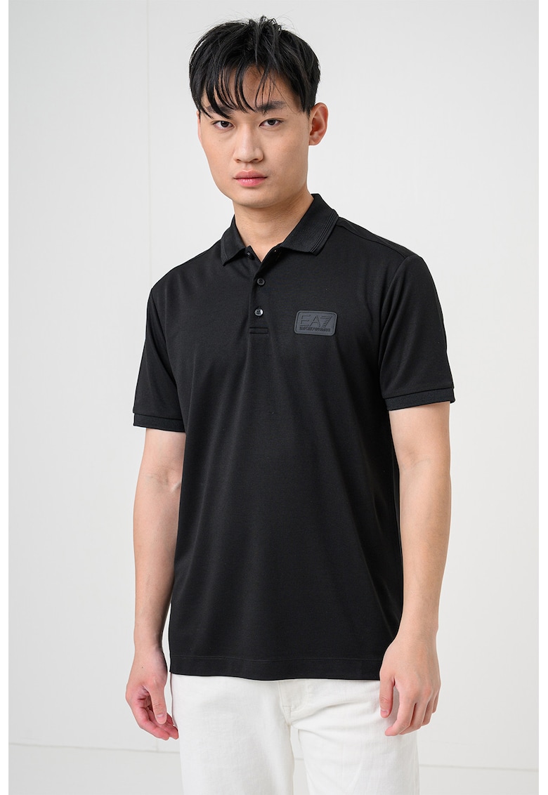 Tricou polo din amestec de modal cu aplicatie logo - Negru