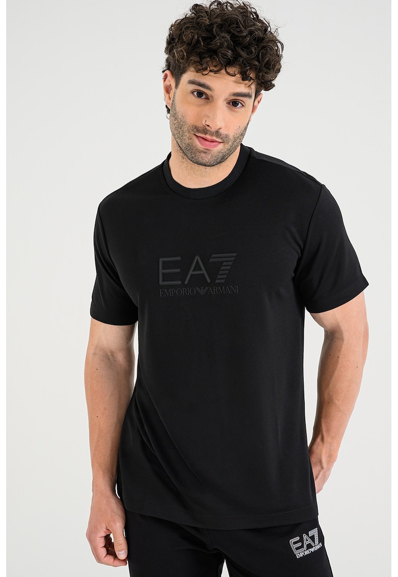 Tricou din amestec de modal cu imprimeu logo - Negru