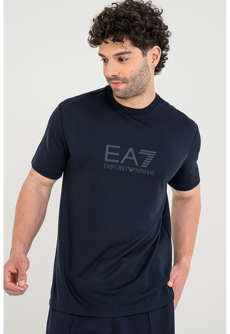 Tricou din amestec de modal cu imprimeu logo - Albastru ultramarin