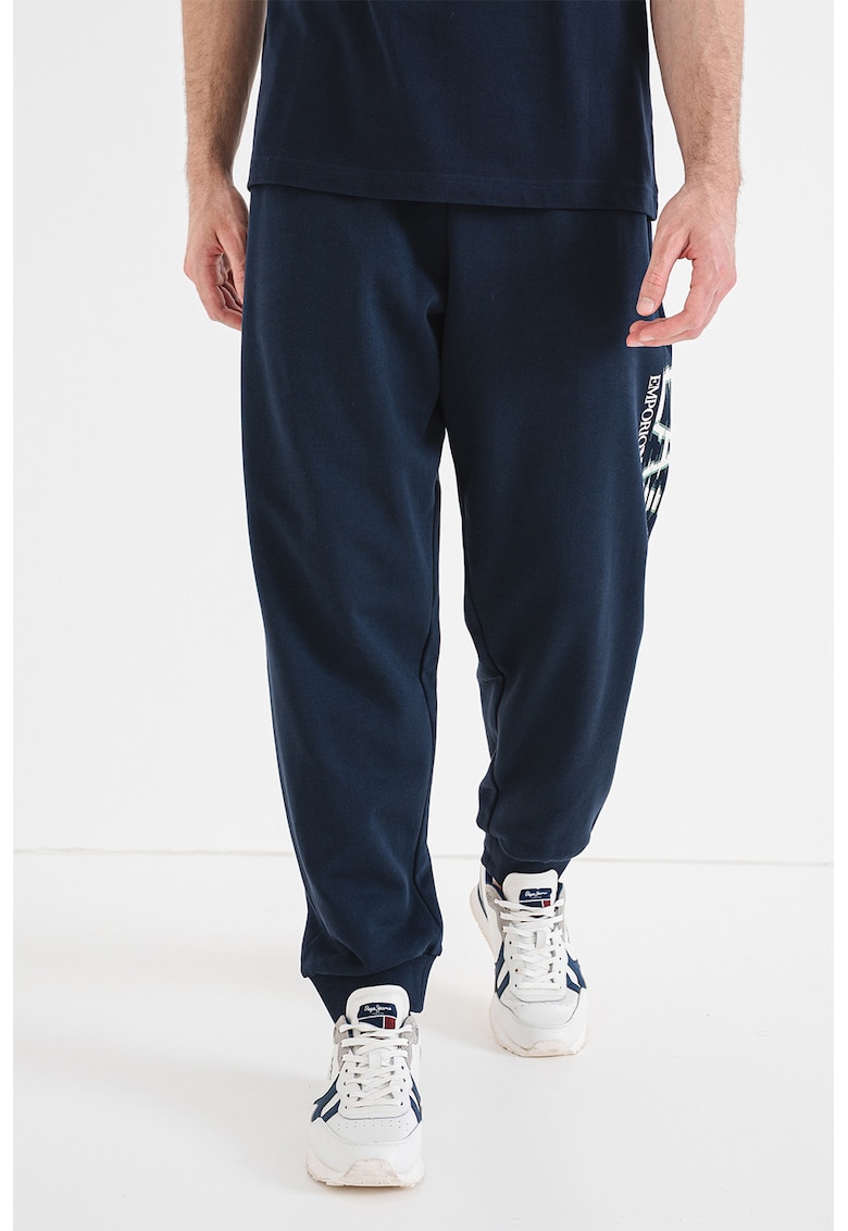 Pantaloni de trening relaxed fit cu imprimeu logo lateral - Albastru inchis