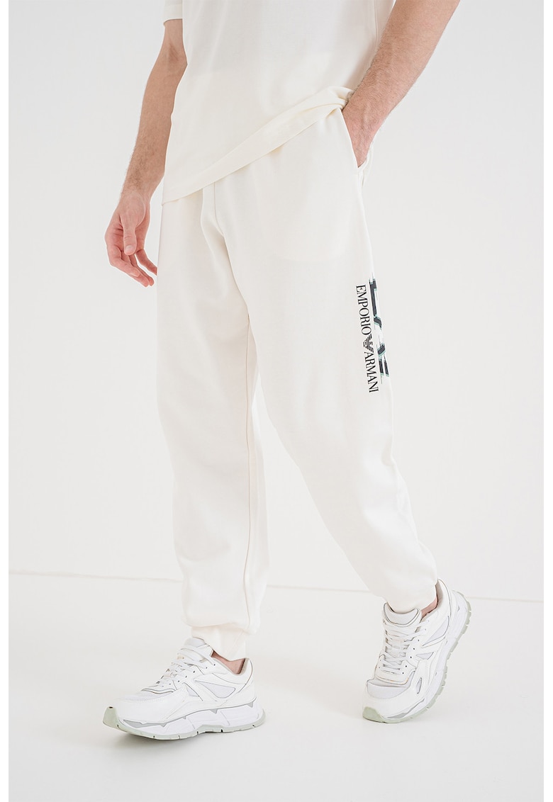 Pantaloni de trening relaxed fit cu imprimeu logo lateral - Alb murdar