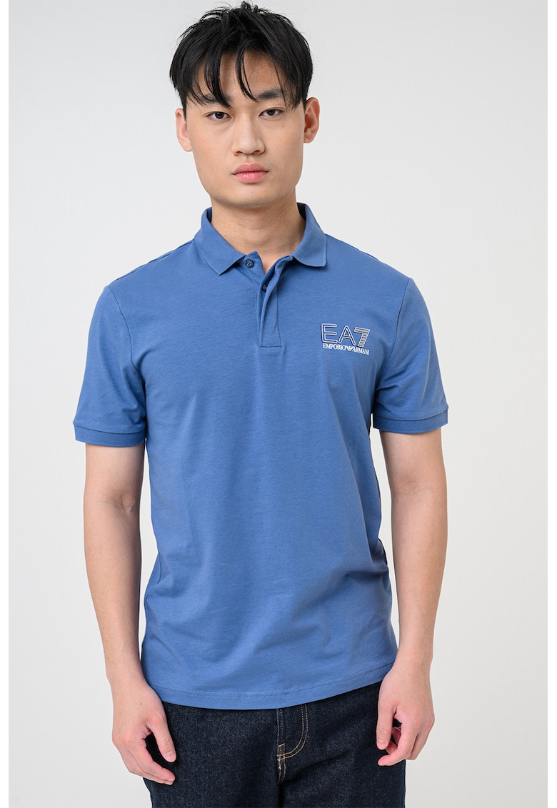 Tricou polo cu imprimeu logo pe partea din spate Visibility - Alb/Albastru cobalt