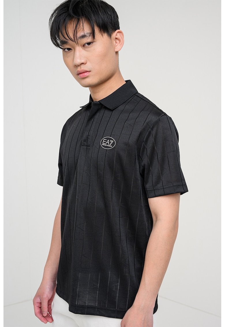 Tricou polo striat cu aplicatie logo discreta Golf Pro - Negru stins