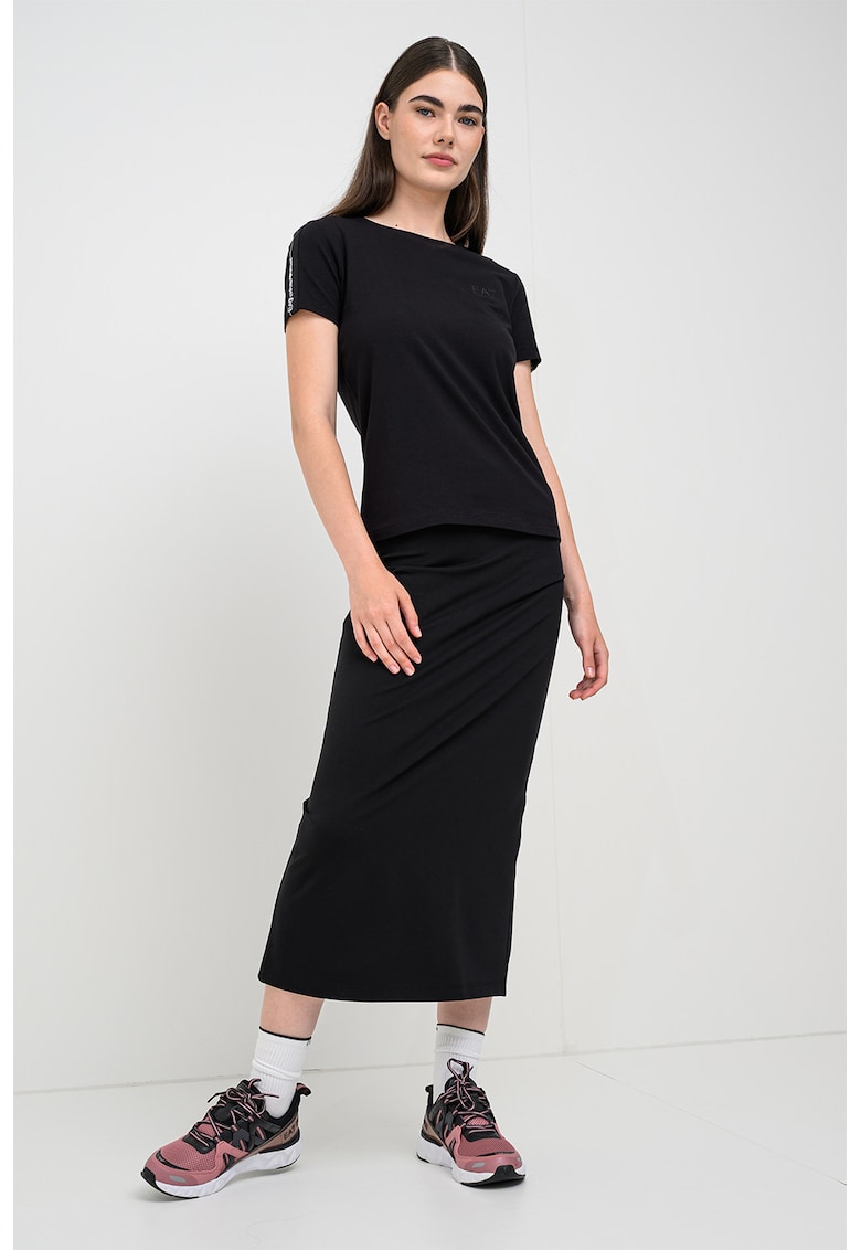 Tricou din bumbac cu decolteu la baza gatului - Negru