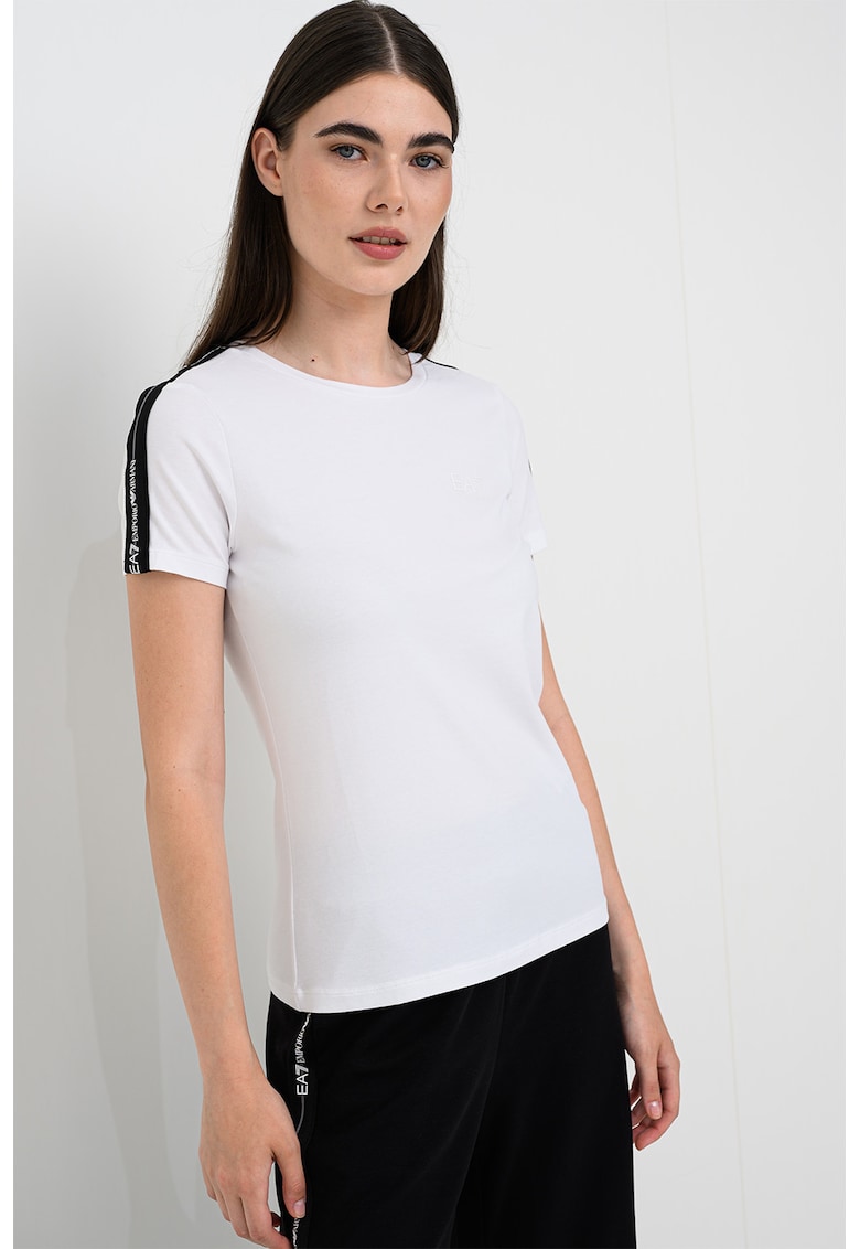 Tricou din bumbac cu decolteu la baza gatului - Alb optic
