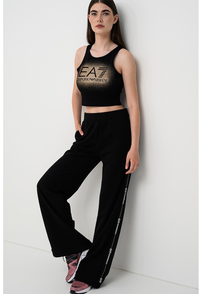 Top crop cu imprimeu logo - Negru