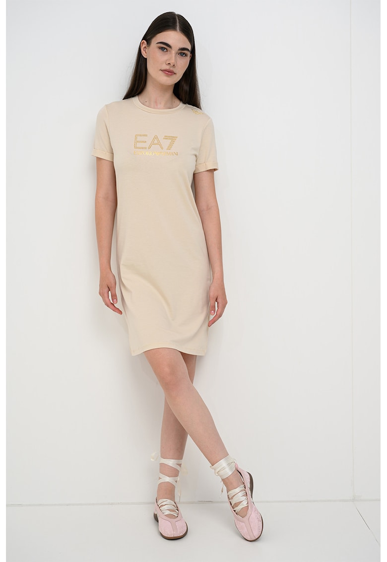 Rochie-tricou din amestec de modal cu logo - Bej deschis