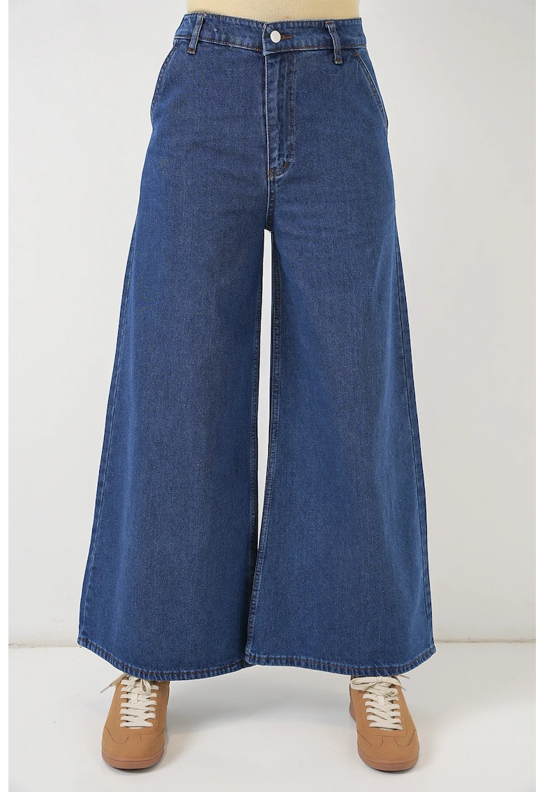 Blugi dama - talie inalta - picior larg - albastru - denimdwqfwq