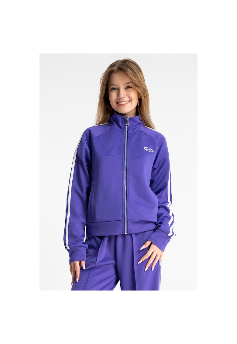 Bluza de trening cu fermoar si benzi laterale contrastante