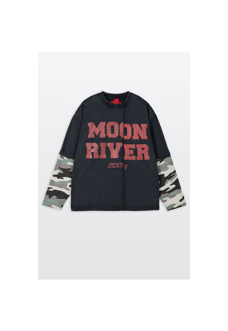 Bluza cu aspect 2-in-1 si imprimeu text