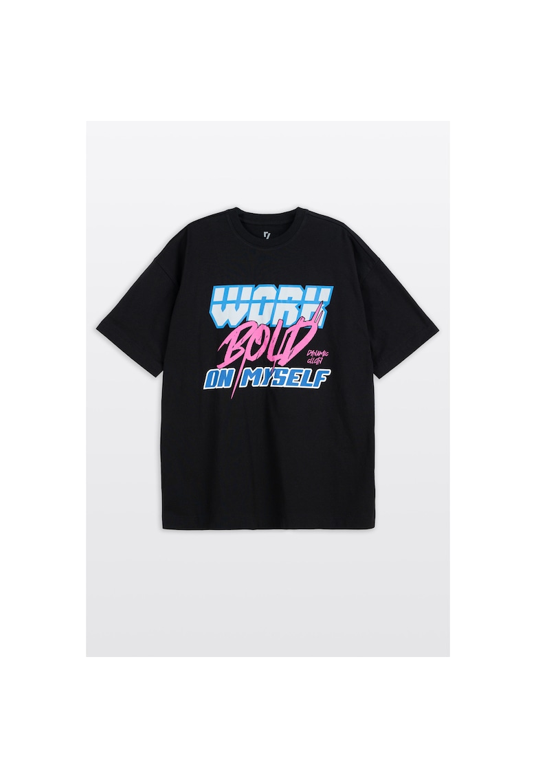 Tricou cu croiala supradimensionata si imprimeu text