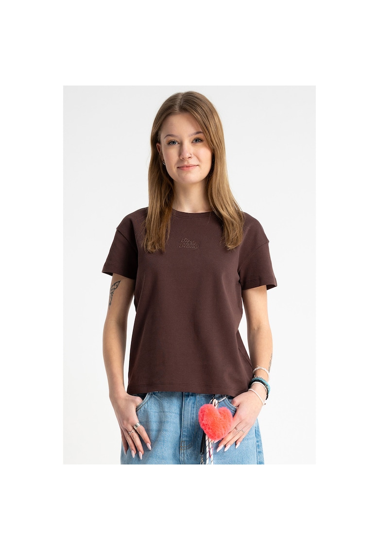 Tricou cu decolteu rotund si broderie