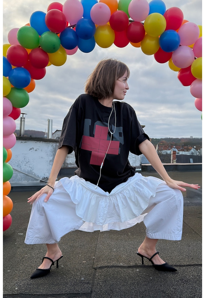 Tricou supradimensionat negru cu imprimeu text