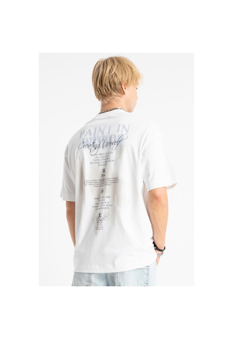 Tricou lejer cu imprimeu text pe partea din spate