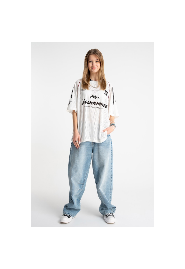 Blugi relaxed fit cu aspect decolorat si buzunare