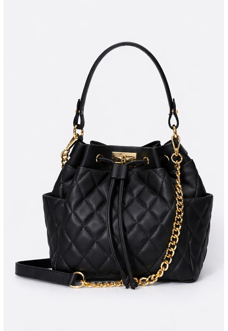 Geanta bucket de piele - Negru