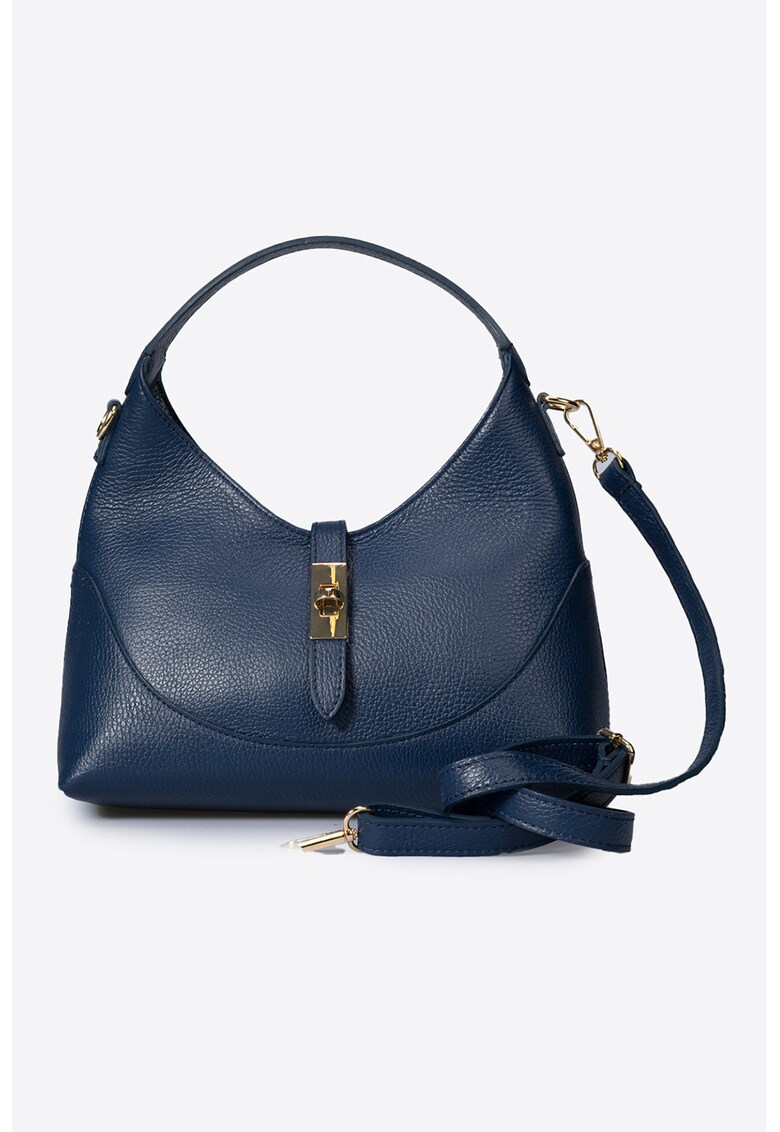 Geanta de piele cu bareta detasabila de umar - Albastru inchis