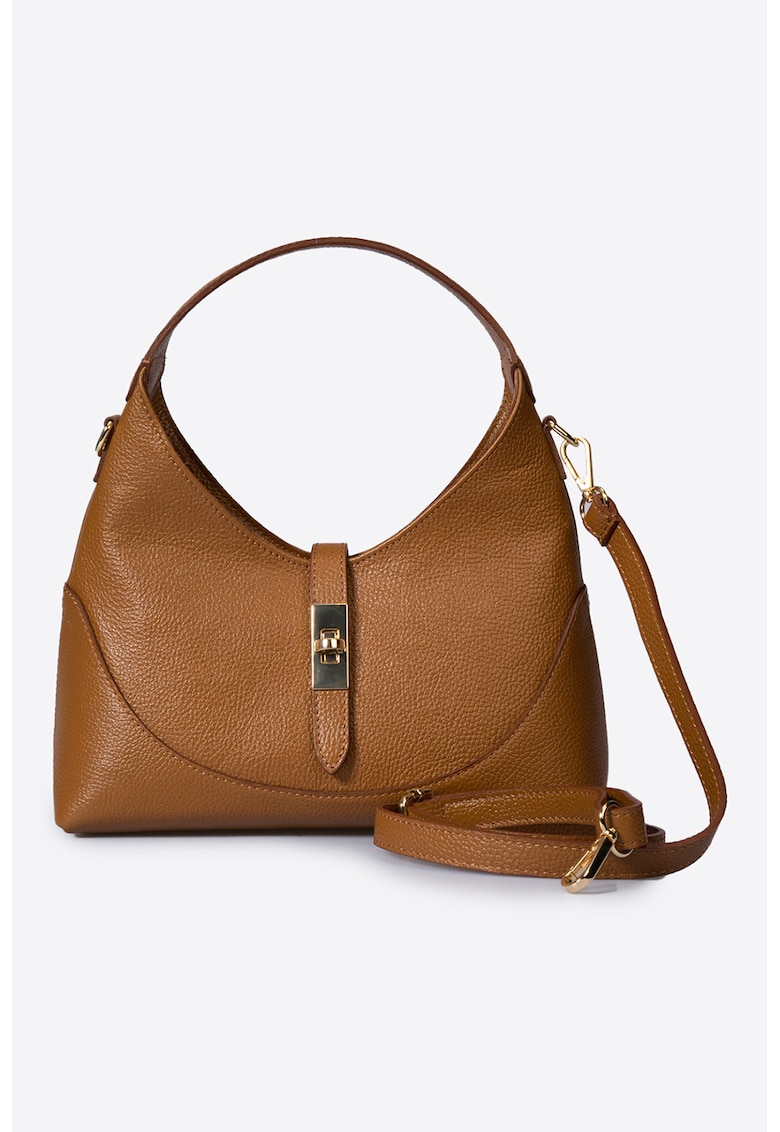 Geanta de piele cu bareta detasabila de umar - Caramel