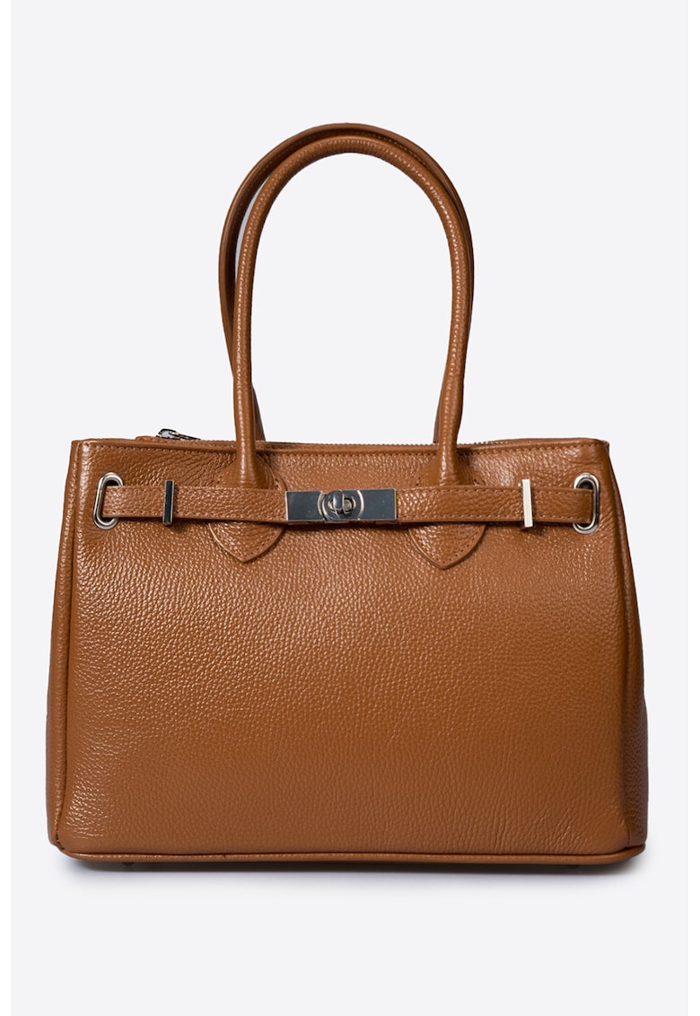 Geanta de piele cu bareta detasabila de umar - Maro scortisoara