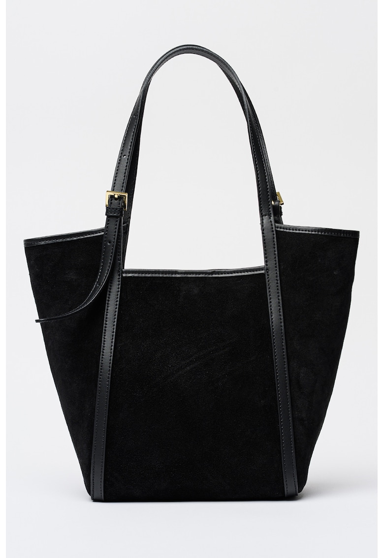 Geanta tote din piele intoarsa - Negru