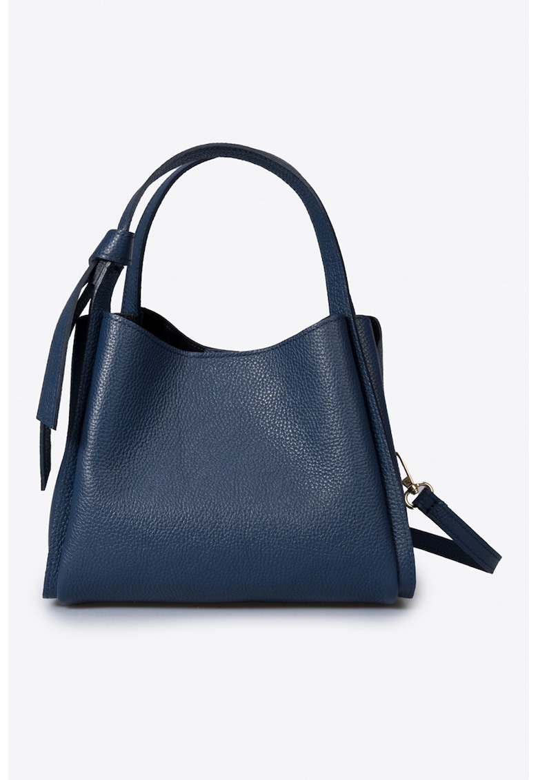 Geanta de piele cu bareta de umar si trei compartimente - Bleumarin