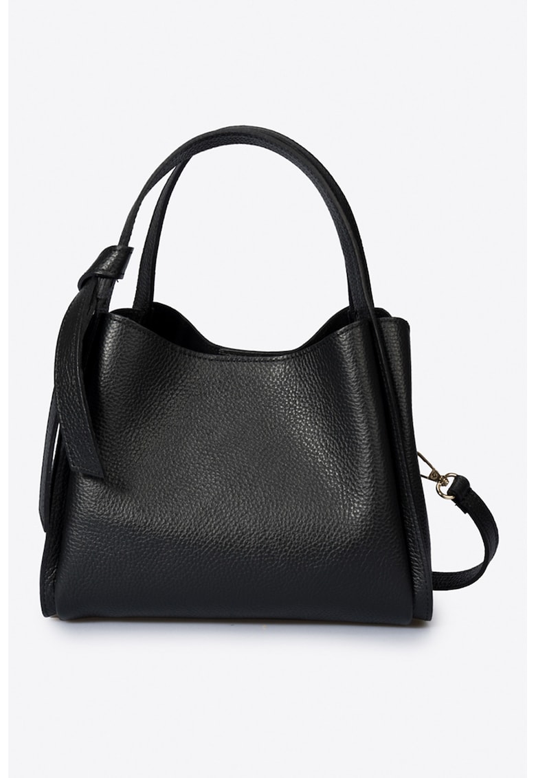 Geanta de piele cu bareta de umar si trei compartimente - Negru