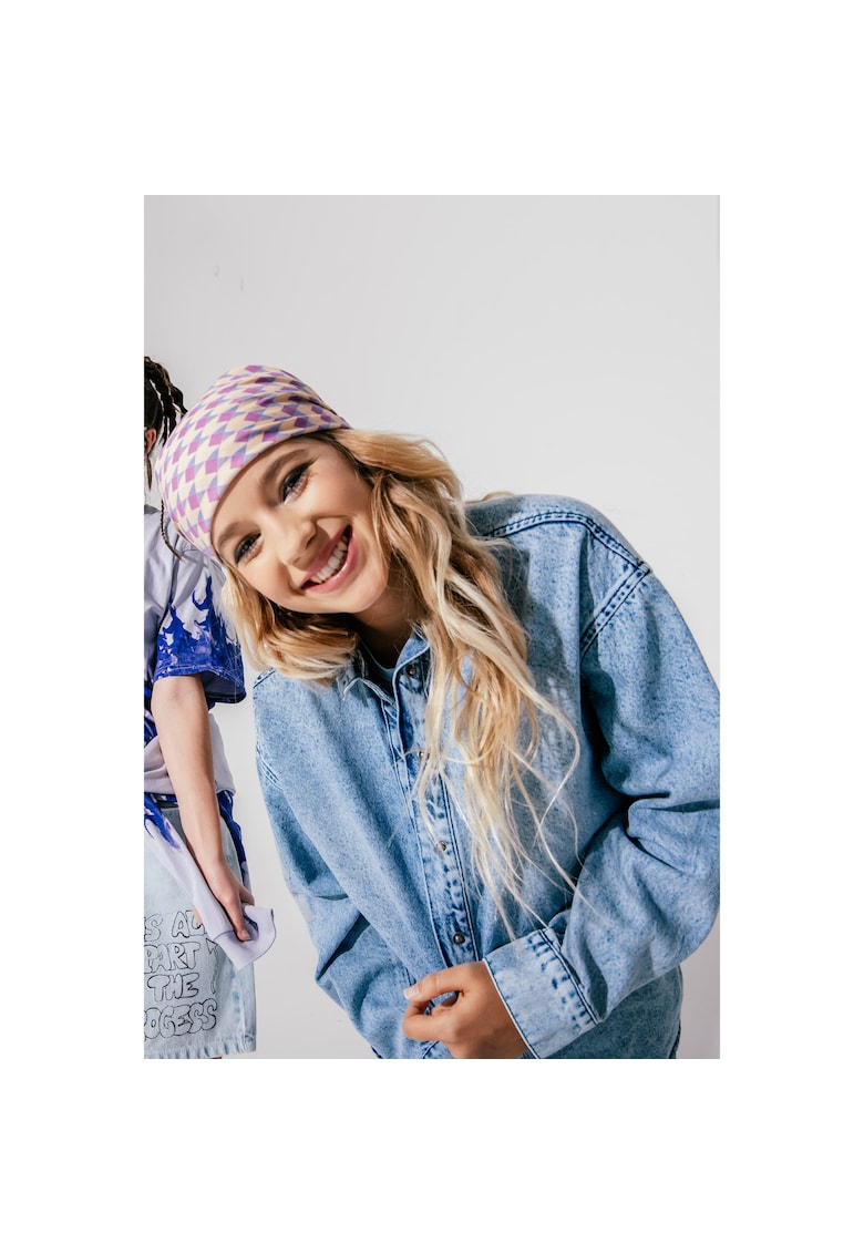 Shaket din denim cu imprimeu pe maneca