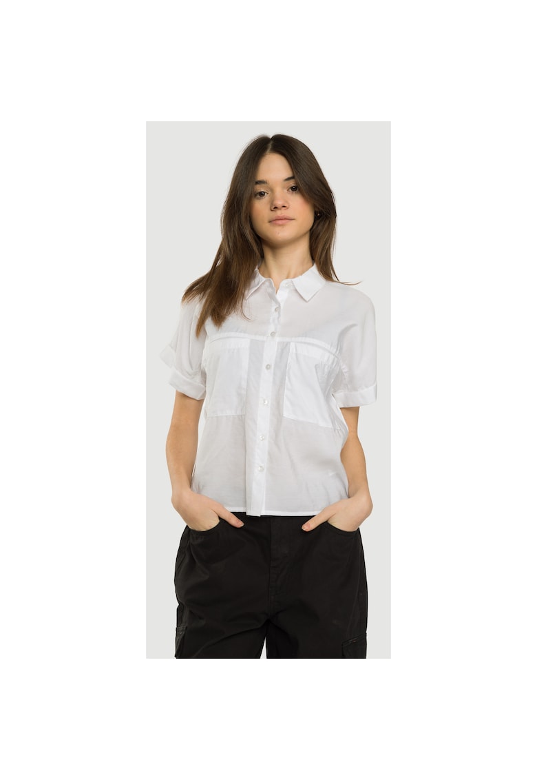 Camasa alba cu maneca scurta si buzunare decorative 140 -