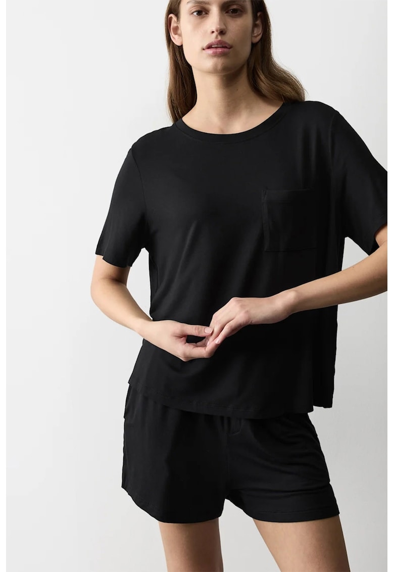 Bluza de pijama din amestdec de viscoza - Negru