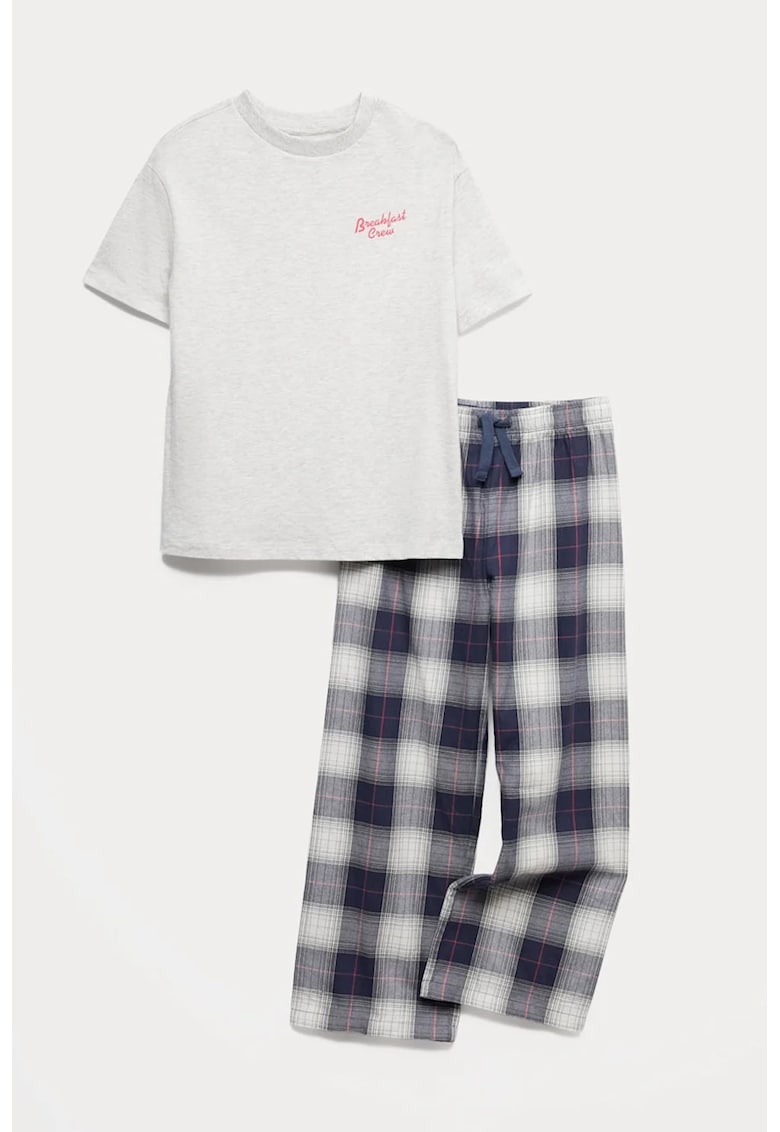 Pijama din bumbac cu model - Gri/Bleumarin