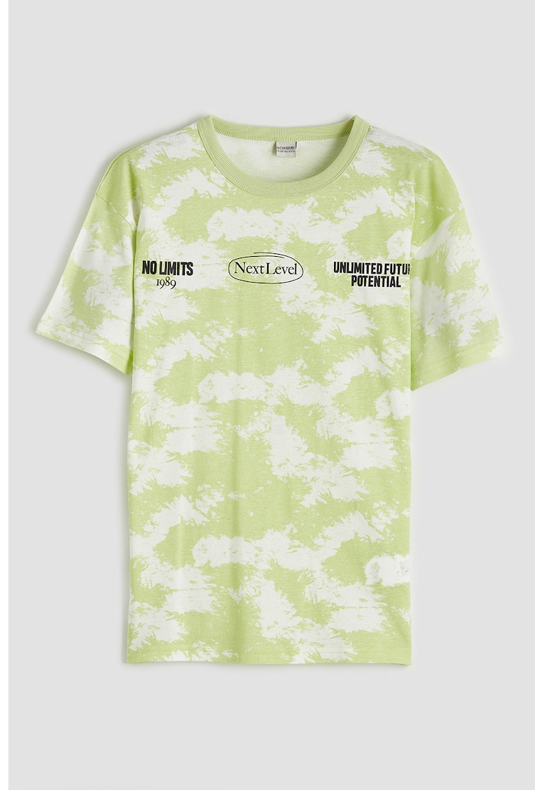 Tricou lejer din bumbac cu imprimeu - Alb/Verde masliniu deschis