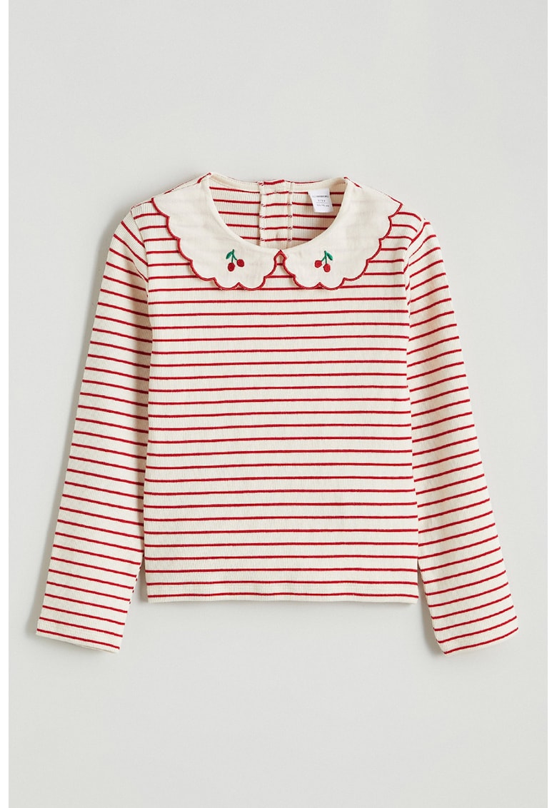 Bluza cu guler Peter-Pan si dungi - Rosu/Alb fildes