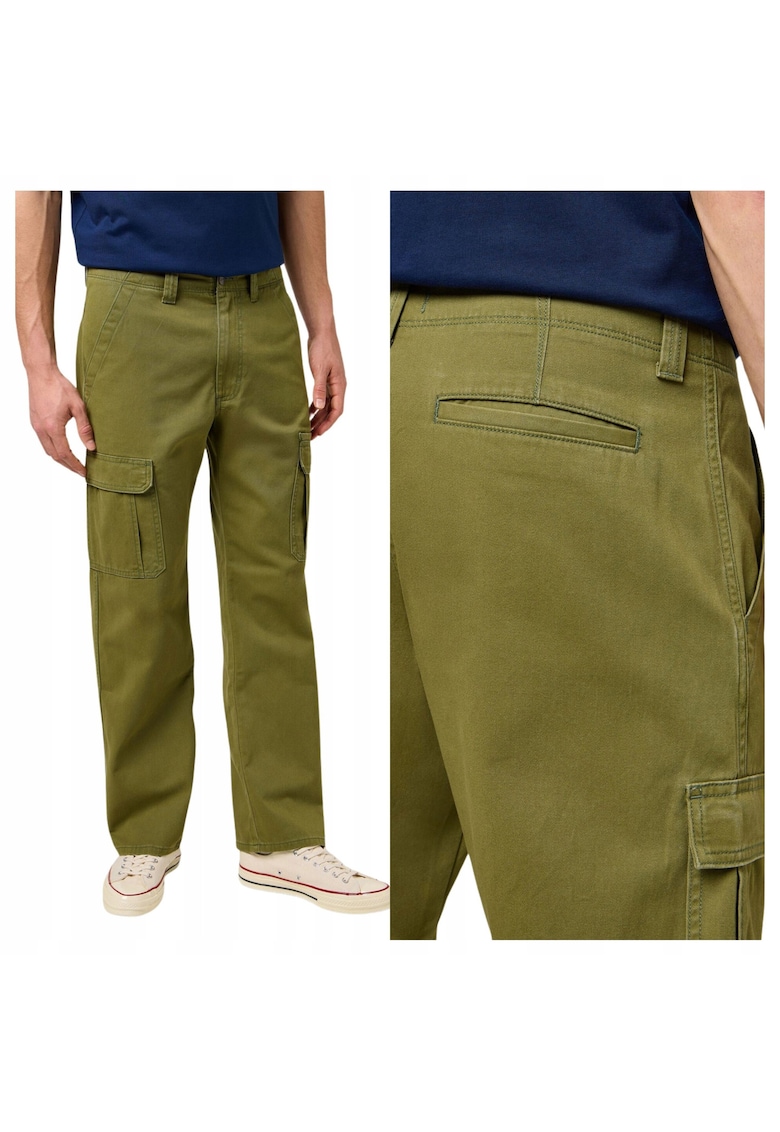 Pantaloni Barbati - Cargo - Lungi - Straight Fit - Talie Medie - 5 Buzunare - Fermoar - Bumbac - Verde - Verde