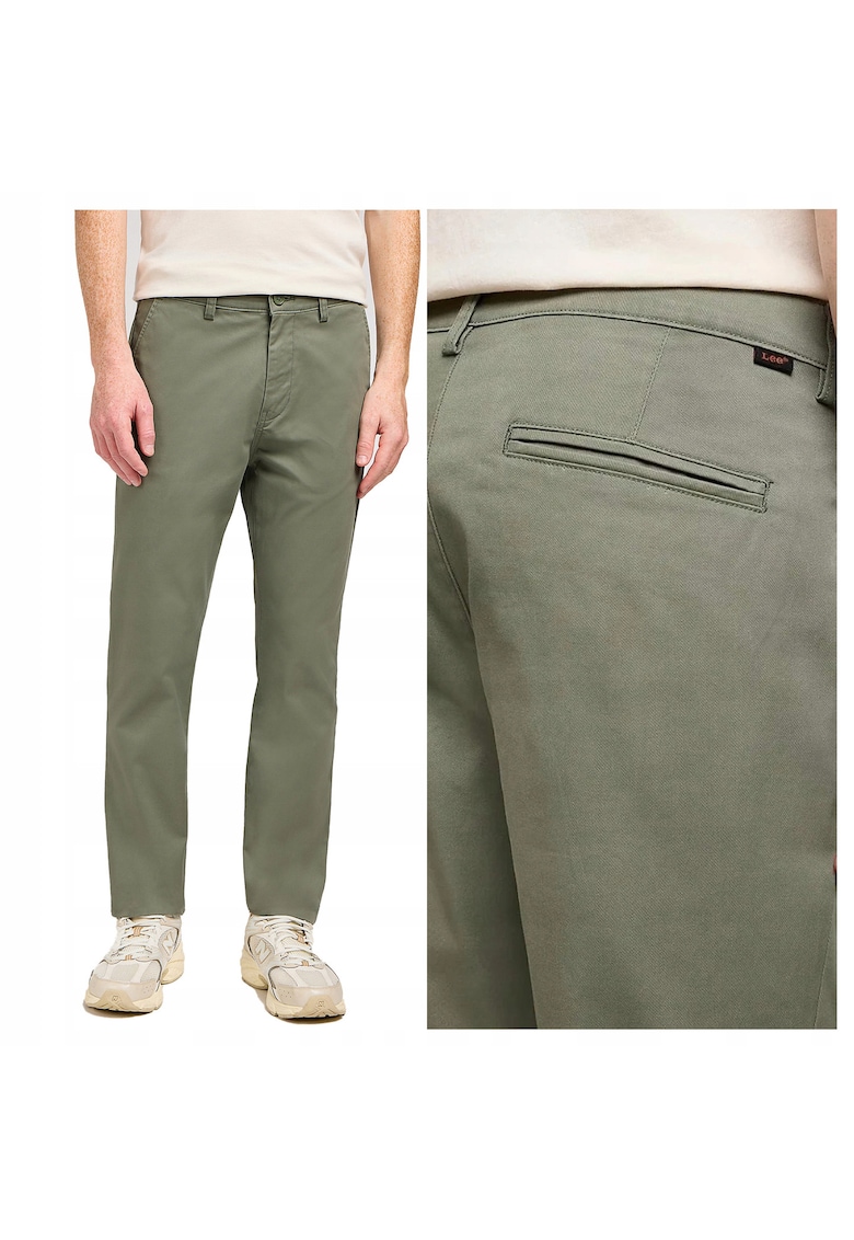 Pantaloni Barbati - Slim Chino - Lungi - Fit - Talie Medie - 5 Buzunare - Fermoar - Bumbac - Verde - Verde