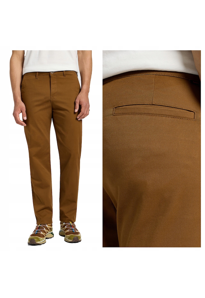 Pantaloni Barbati - Regular Chino - Lungi - Straight Fit - Talie Medie - 5 Buzunare - Fermoar - Bumbac - Maro - Maro acaju