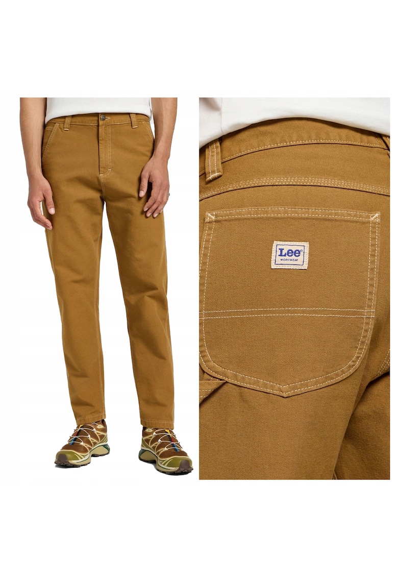 Pantaloni Barbati - Carpenter - Lungi - Straight Fit - Talie Medie - 5 Buzunare - Fermoar - Bumbac - Maro - Maro nisip