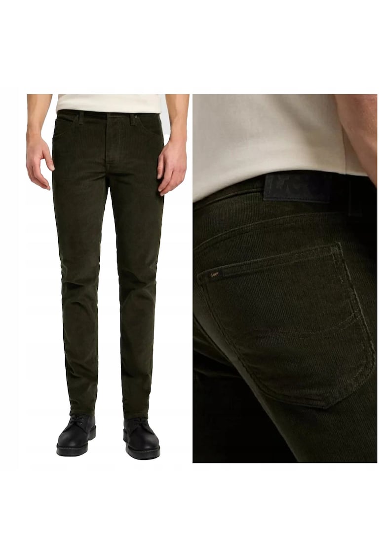 Blugi Barbati - Daren Zip Fly - Straight Fit - Talie Medie - Fermoar - 5 Buzunare - Lungi - Bumbac - Verde - Negru