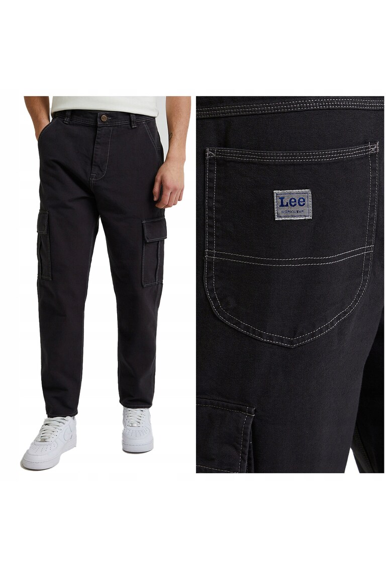 Pantaloni Barbati - Cargo Pant Washed - Lungi - Straight Fit - Talie Medie - 5 Buzunare - Fermoar - Bumbac - W34-L32 US - Negru