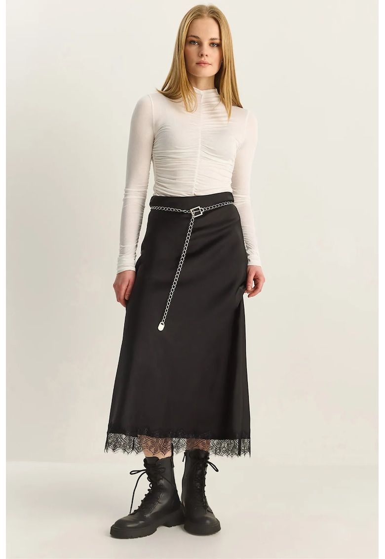 Fusta maxi - croiala in A - neagra - satin