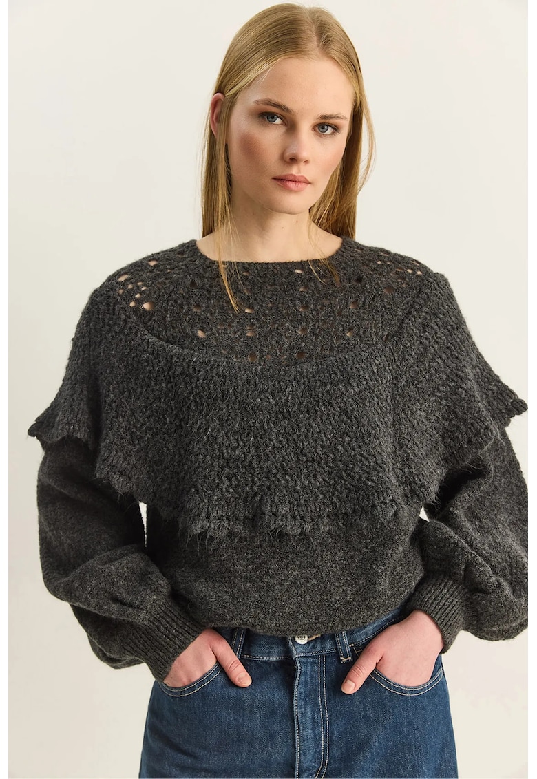 Pulover dama - guler barca - gri - acril - One Size