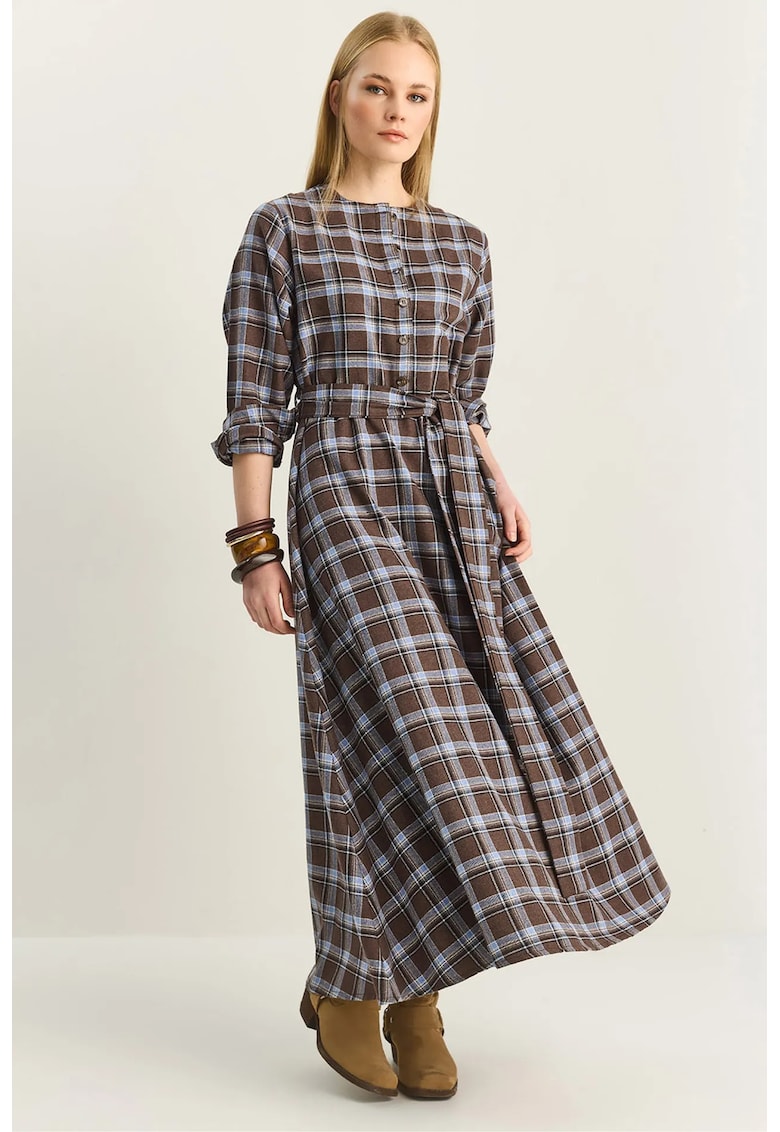Rochie dama carouri - maro - bumbac