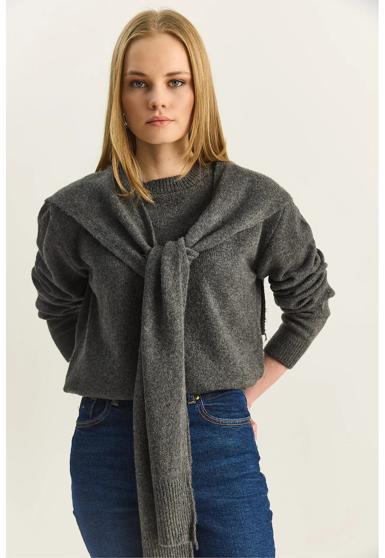 Pulover dama Regular Fit - guler rotund - gri - One Size