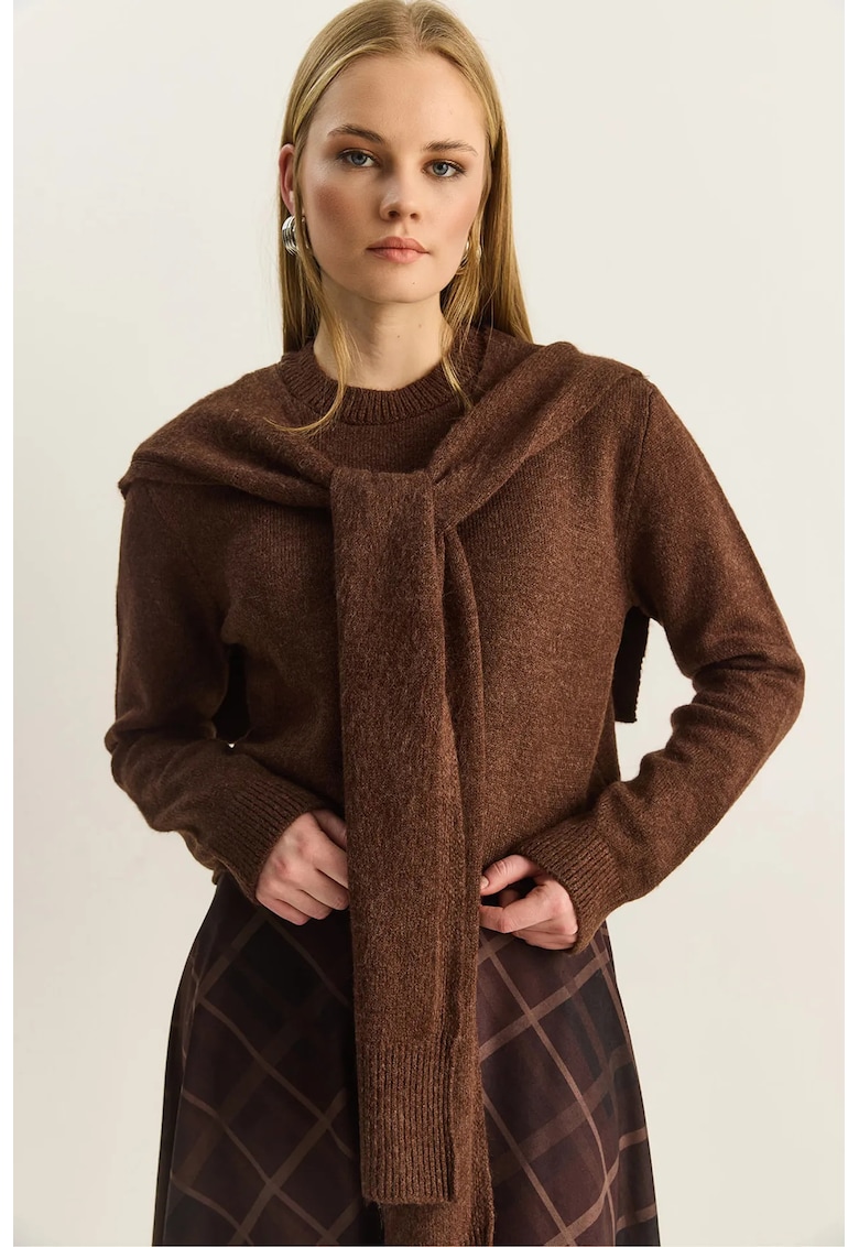 Pulover dama Regular Fit - guler rotund - maro - One Size