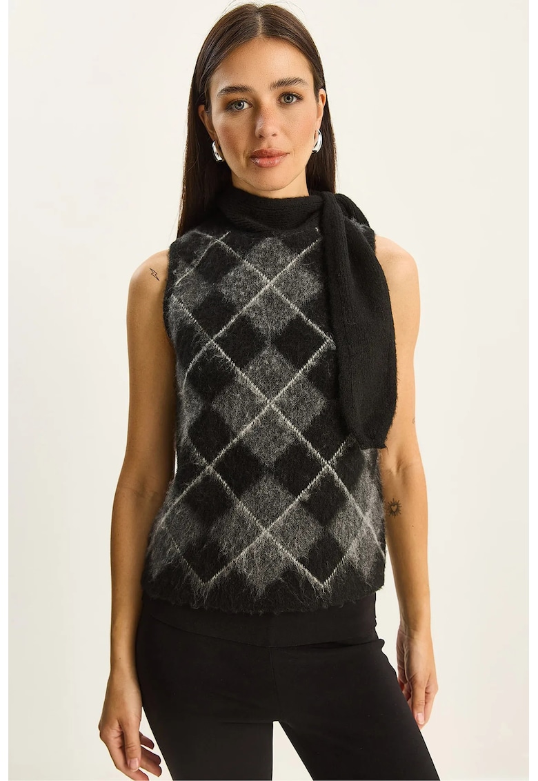 Pulover vesta dama - vesta tricotata groasa - gri - acril-polester-elastan - One Size