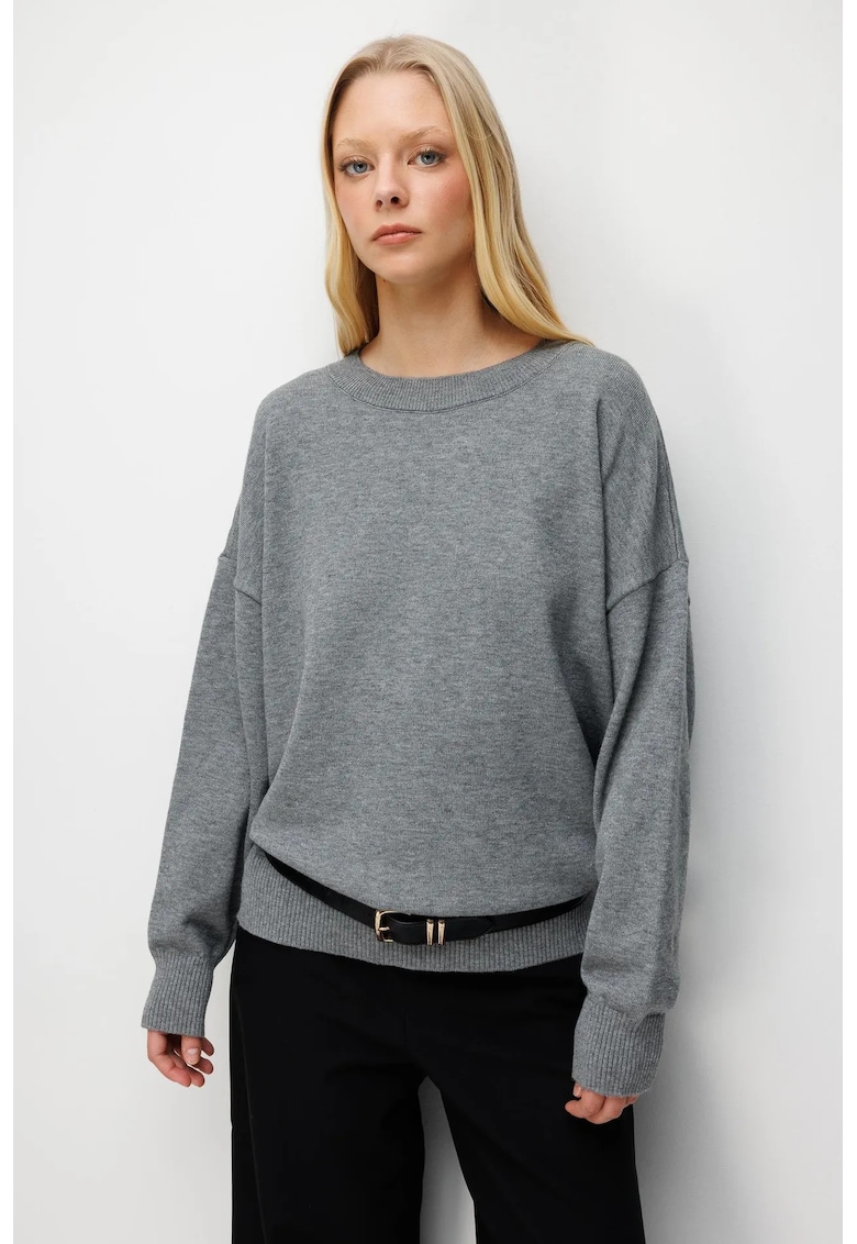 Pulover tricotat supradimensionat - gri inchis - 100% poliester - One Size