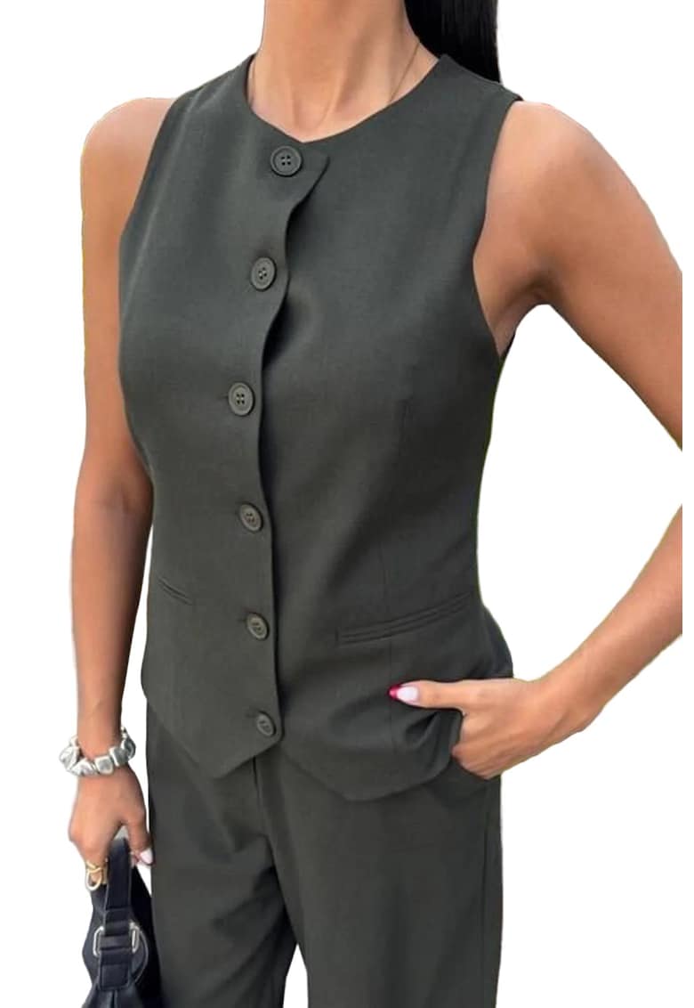 Set Compleu Femei - Vesta si pantaloni scurti - Verde pin - 85% bumbac