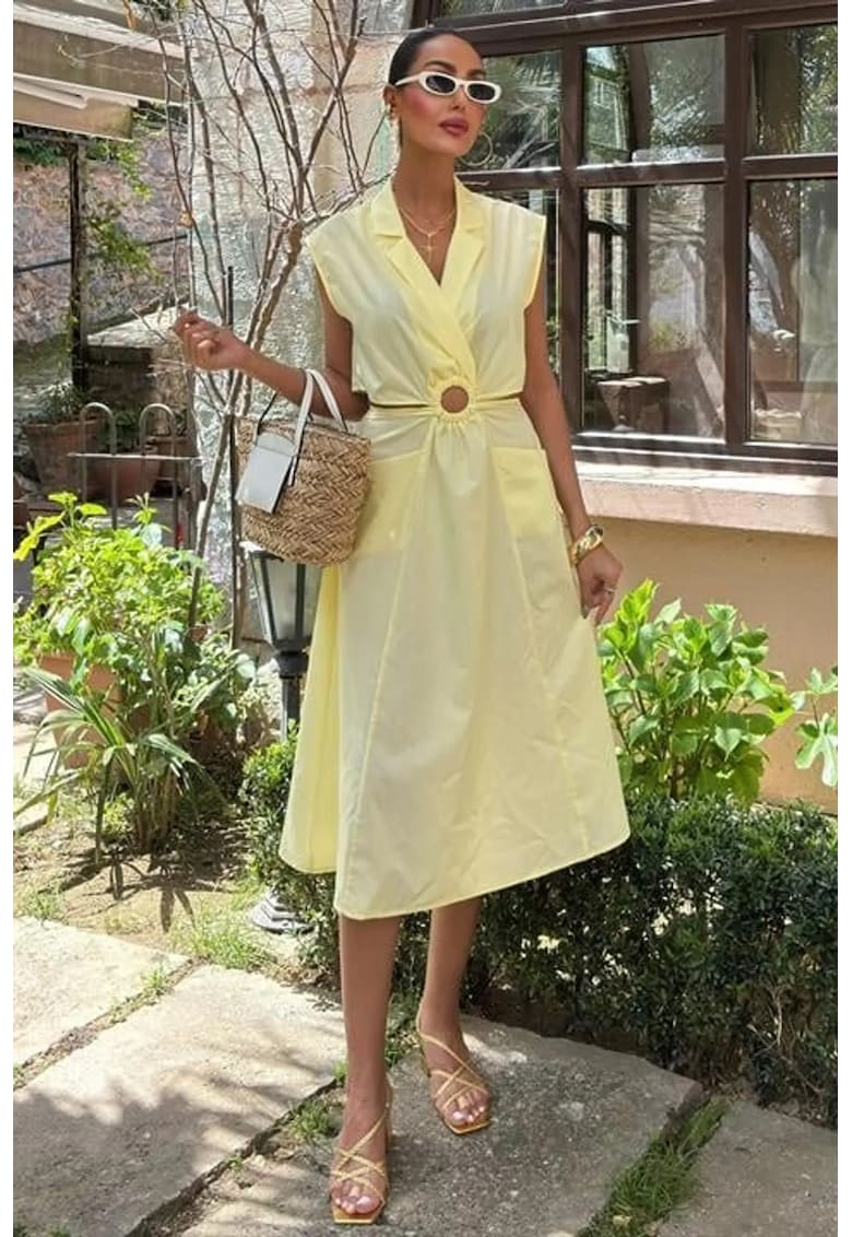 Rochie midi galben - bumbac - poliester - elastan