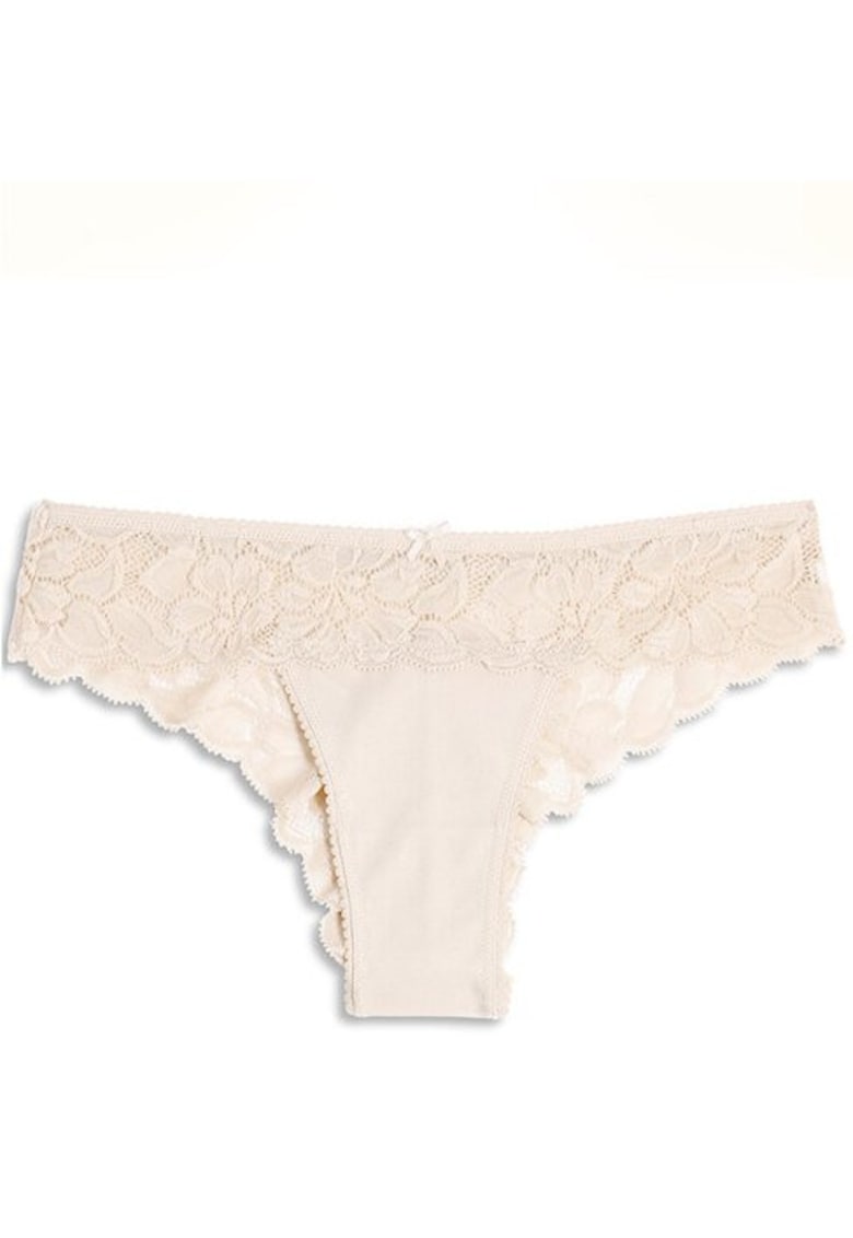 Chiloti brazilieni bumbac cu talia joasa si dantela ADC87 - Nude rose